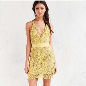 Dress The Population Canary Yellow Lace Ava Mini Sleeveless Dress